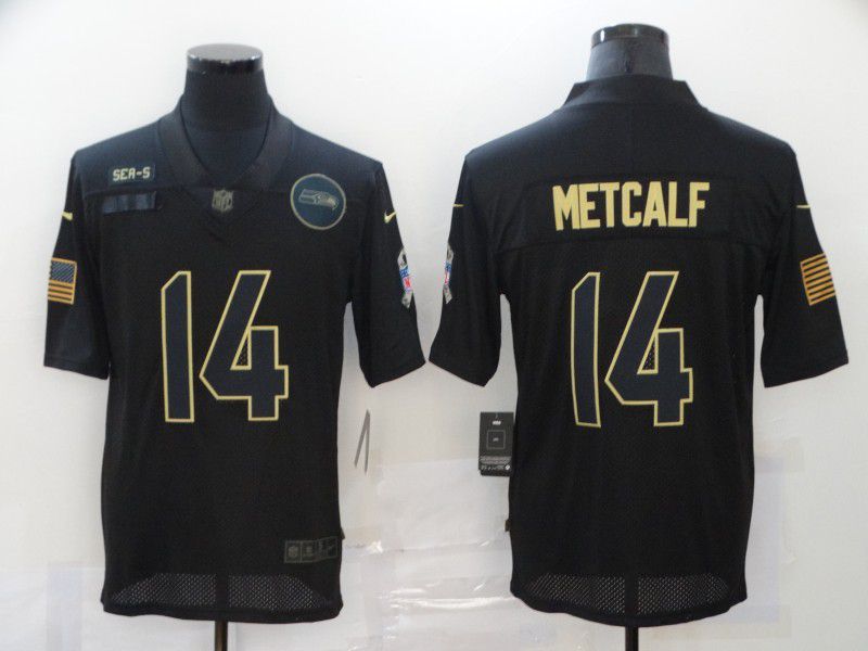 Men Seattle Seahawks #14 Metcalf Black gold lettering 2020 Nike NFL Jersey